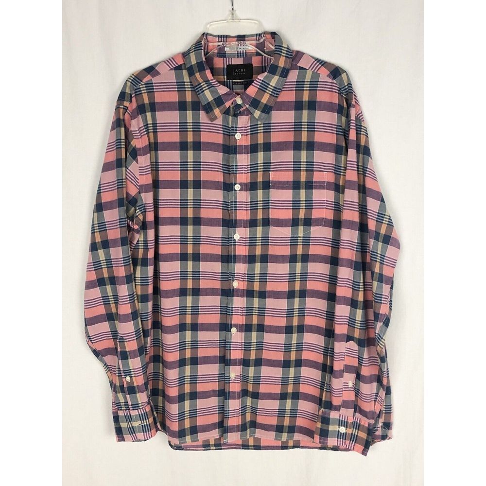 Jachs New York  Men's Pink Plaid Shirt XL‎ Button Down CLASSIC FIT